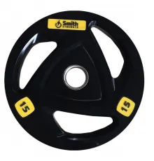 Диск для штанги Smith WP085-15 c 3-м хватом, обрезиненный, 15кг